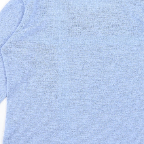 Mudflower Womens Blue Round Neck Geometric Acrylic Pullover Jumper Size S
