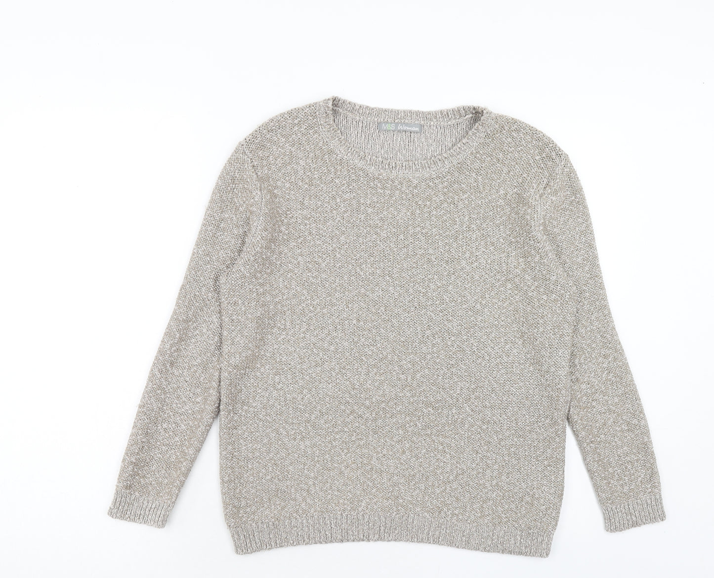 Marks and Spencer Womens Grey Round Neck Cotton Pullover Jumper Size 14