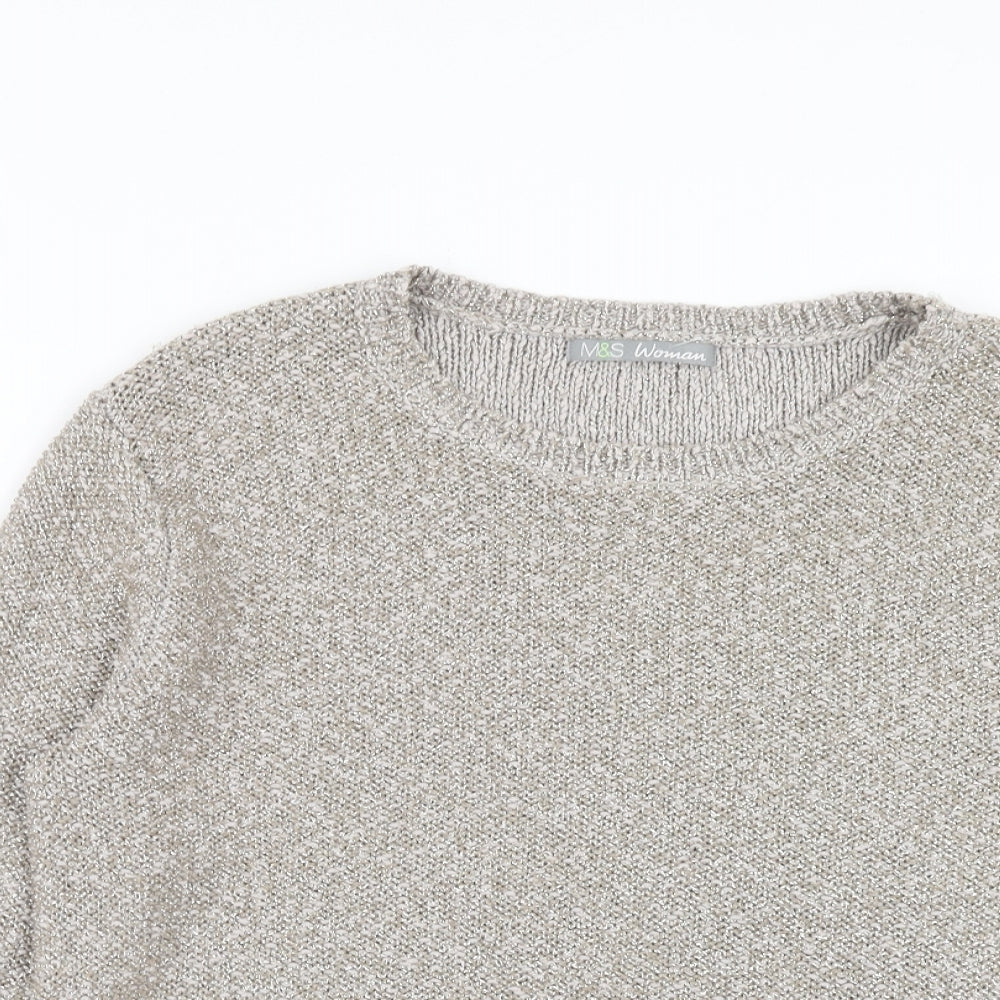 Marks and Spencer Womens Grey Round Neck Cotton Pullover Jumper Size 14