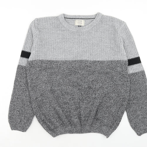George Womens Grey Round Neck Striped Acrylic Pullover Jumper Size S