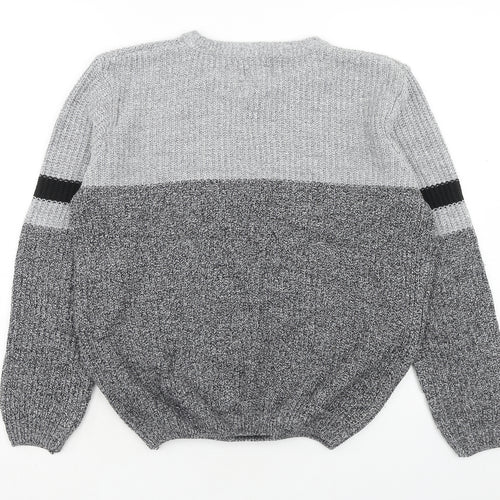 George Womens Grey Round Neck Striped Acrylic Pullover Jumper Size S
