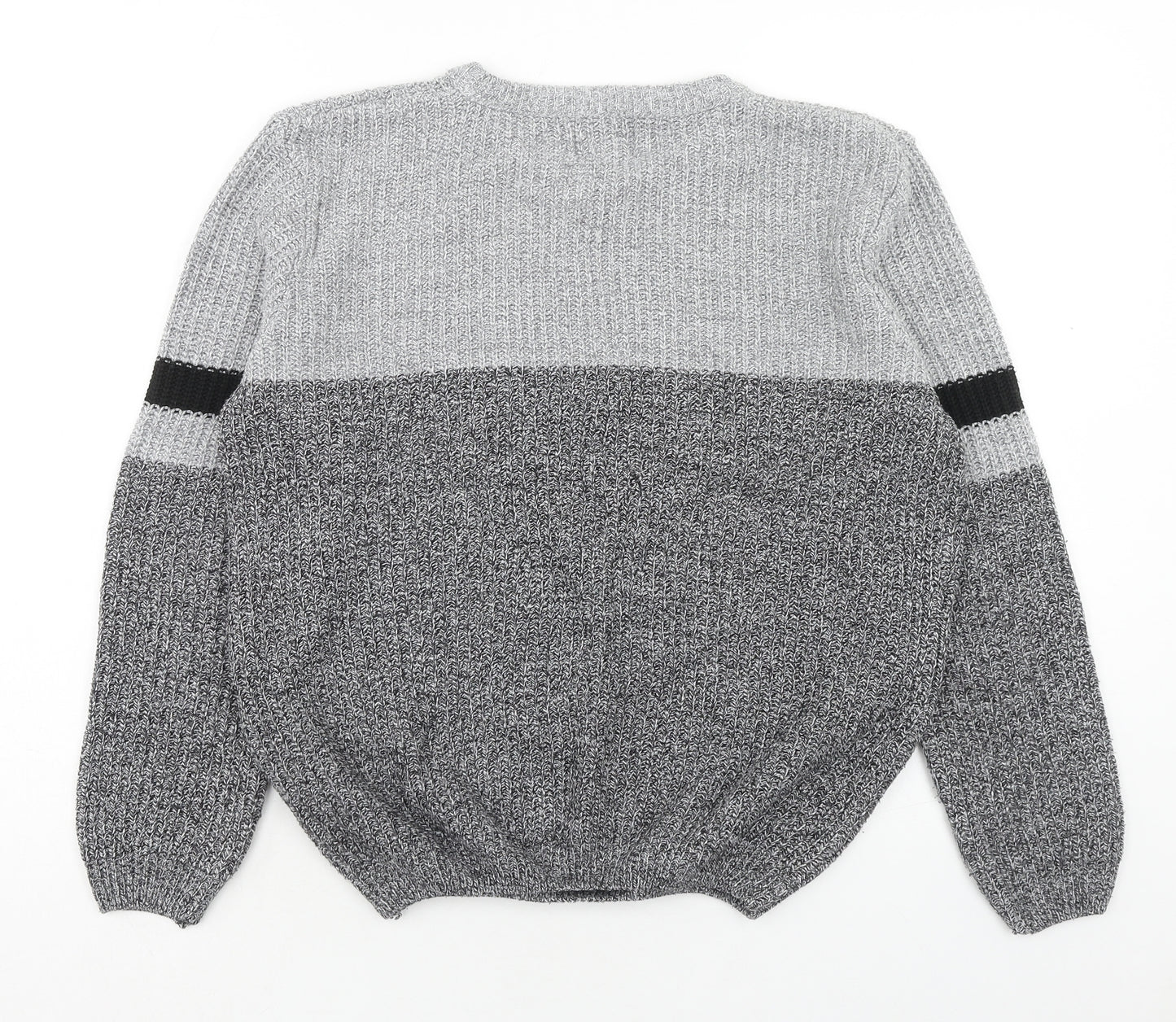 George Womens Grey Round Neck Striped Acrylic Pullover Jumper Size S