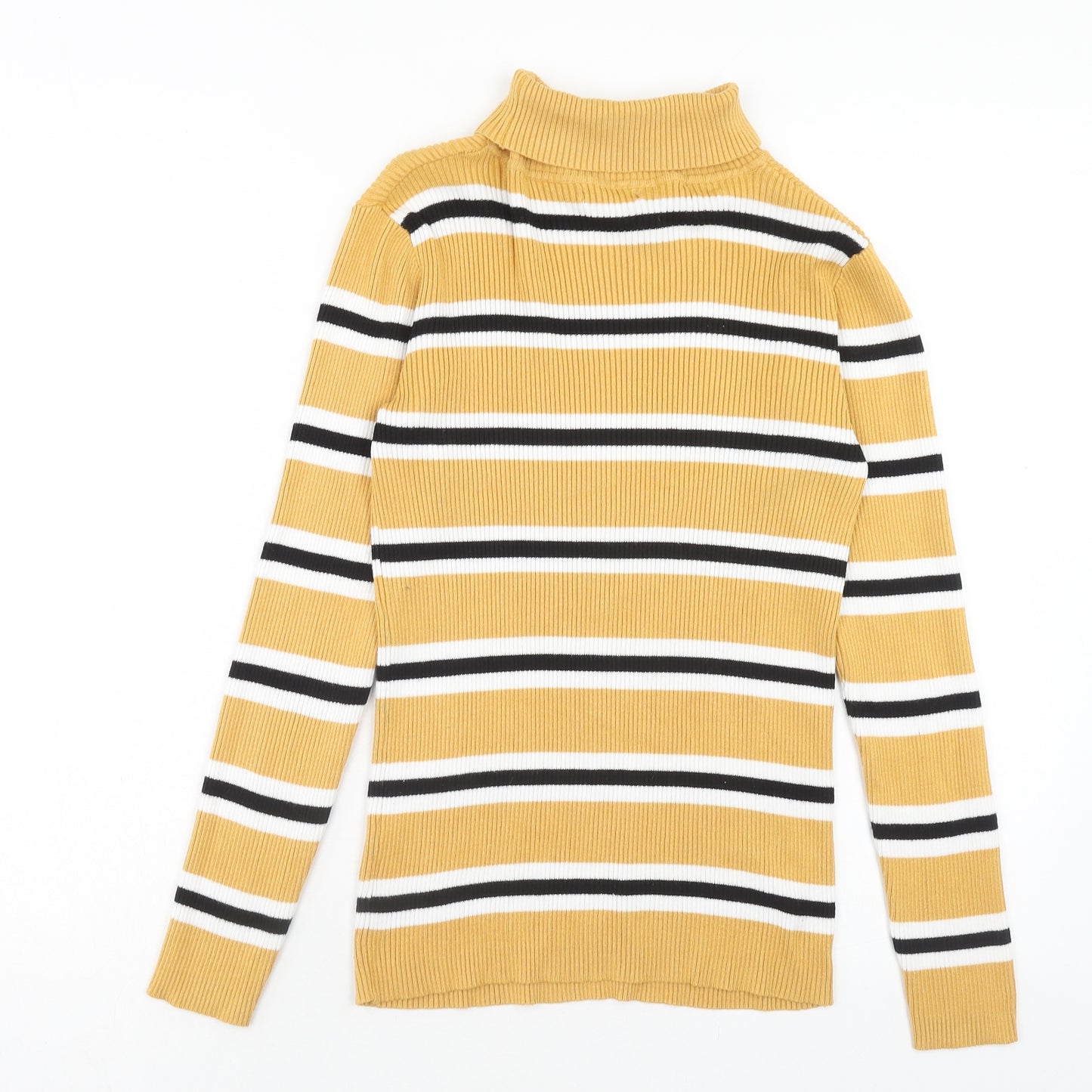 Primark Girls Yellow Roll Neck Striped Viscose Pullover Jumper Size 14-15 Years Pullover