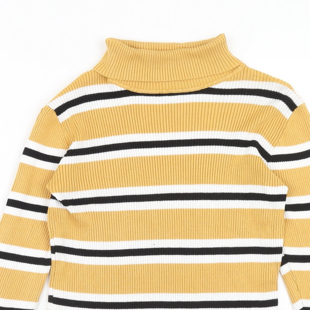 Primark Girls Yellow Roll Neck Striped Viscose Pullover Jumper Size 14-15 Years Pullover