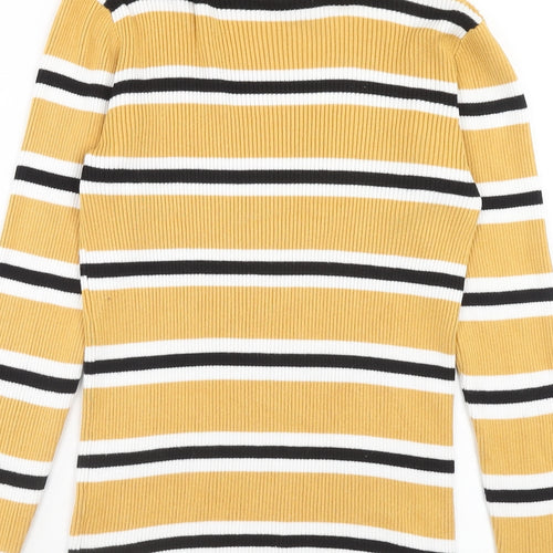 Primark Girls Yellow Roll Neck Striped Viscose Pullover Jumper Size 14-15 Years Pullover