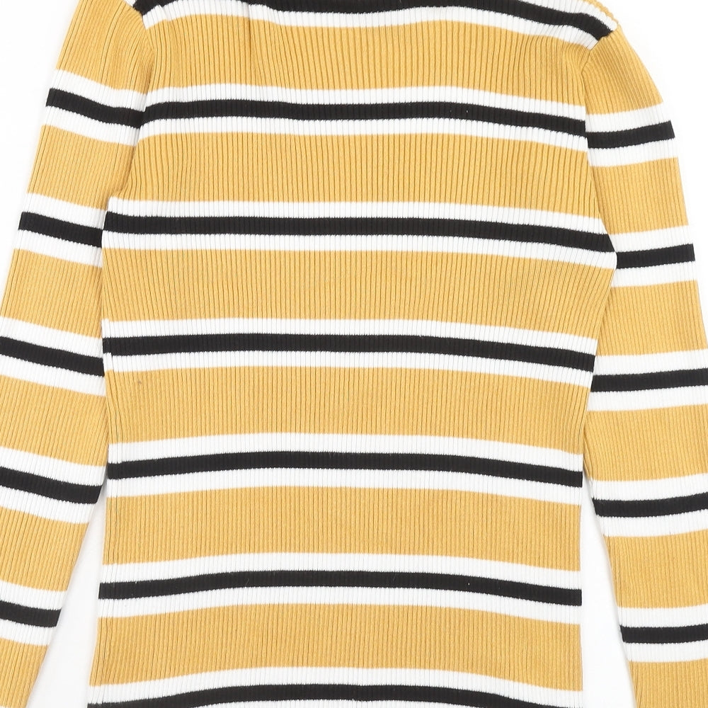 Primark Girls Yellow Roll Neck Striped Viscose Pullover Jumper Size 14-15 Years Pullover