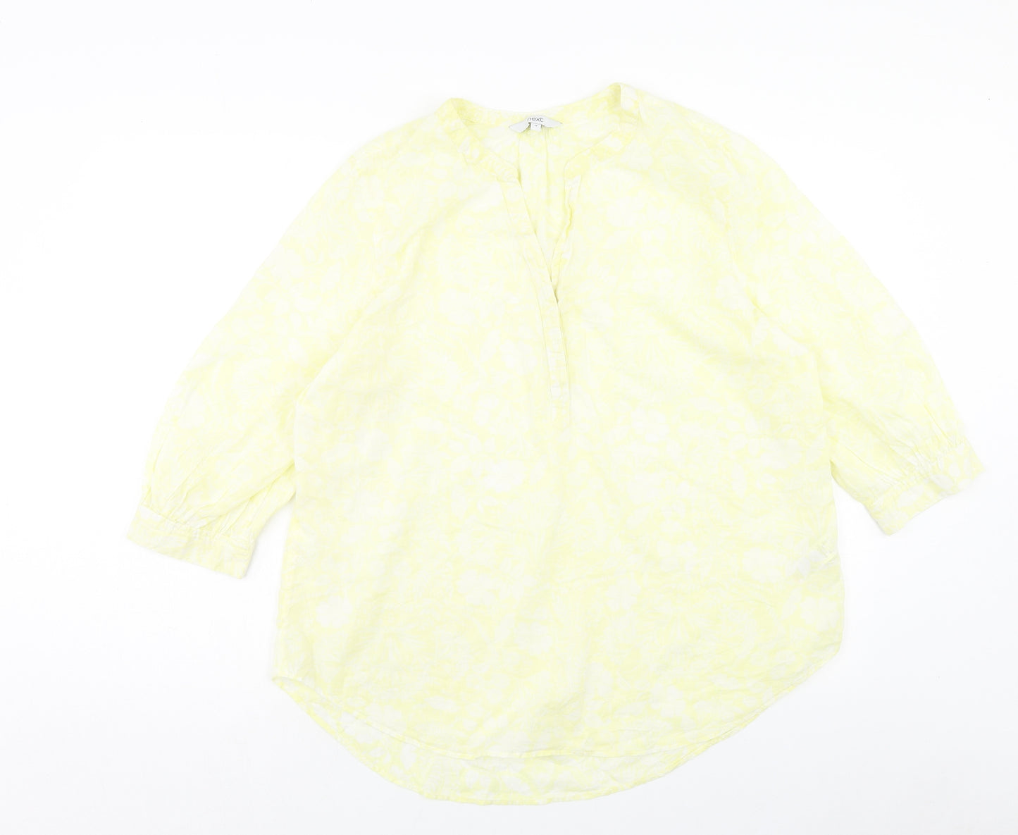 NEXT Womens Yellow Geometric Cotton Basic Blouse Size 18 V-Neck