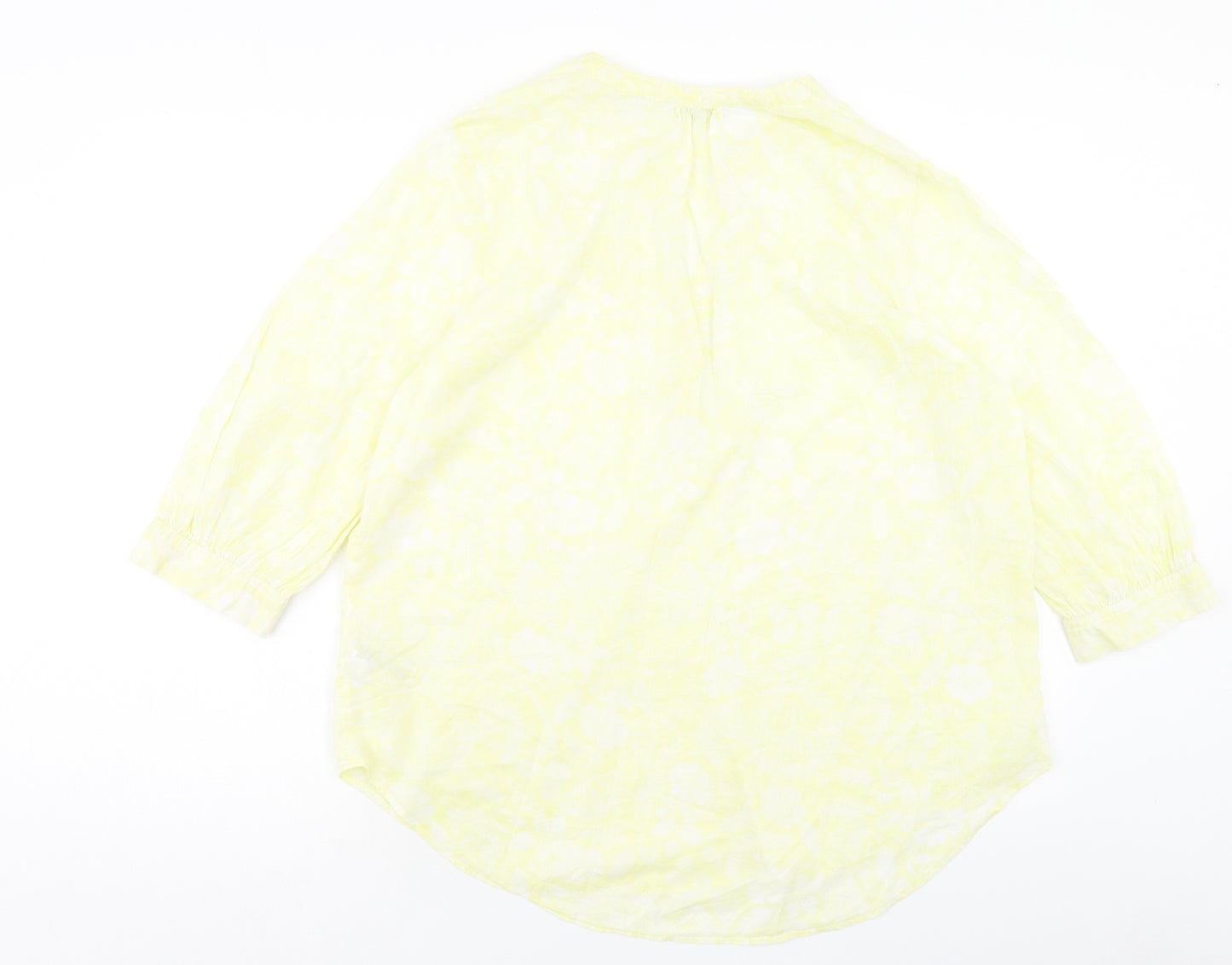 NEXT Womens Yellow Geometric Cotton Basic Blouse Size 18 V-Neck