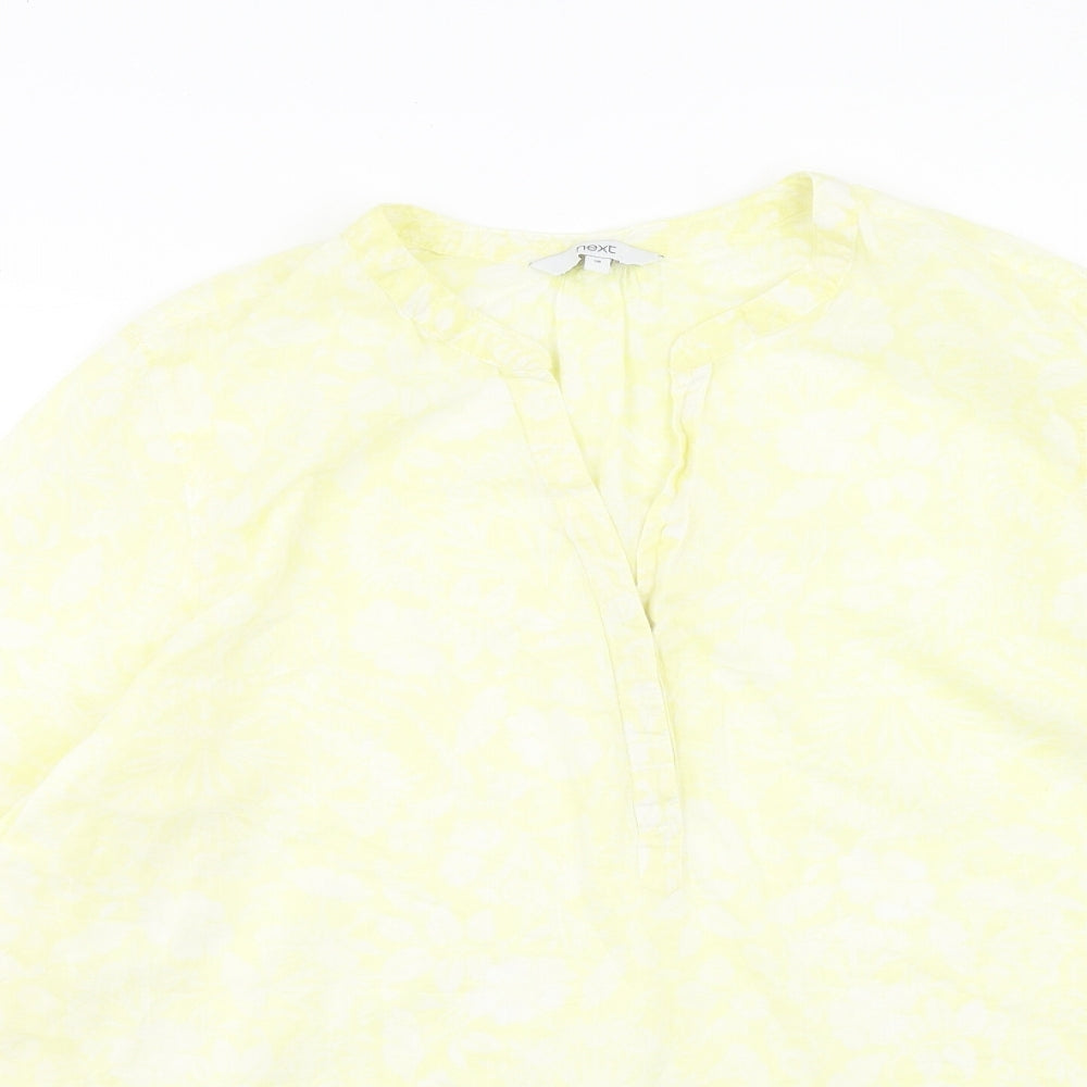NEXT Womens Yellow Geometric Cotton Basic Blouse Size 18 V-Neck