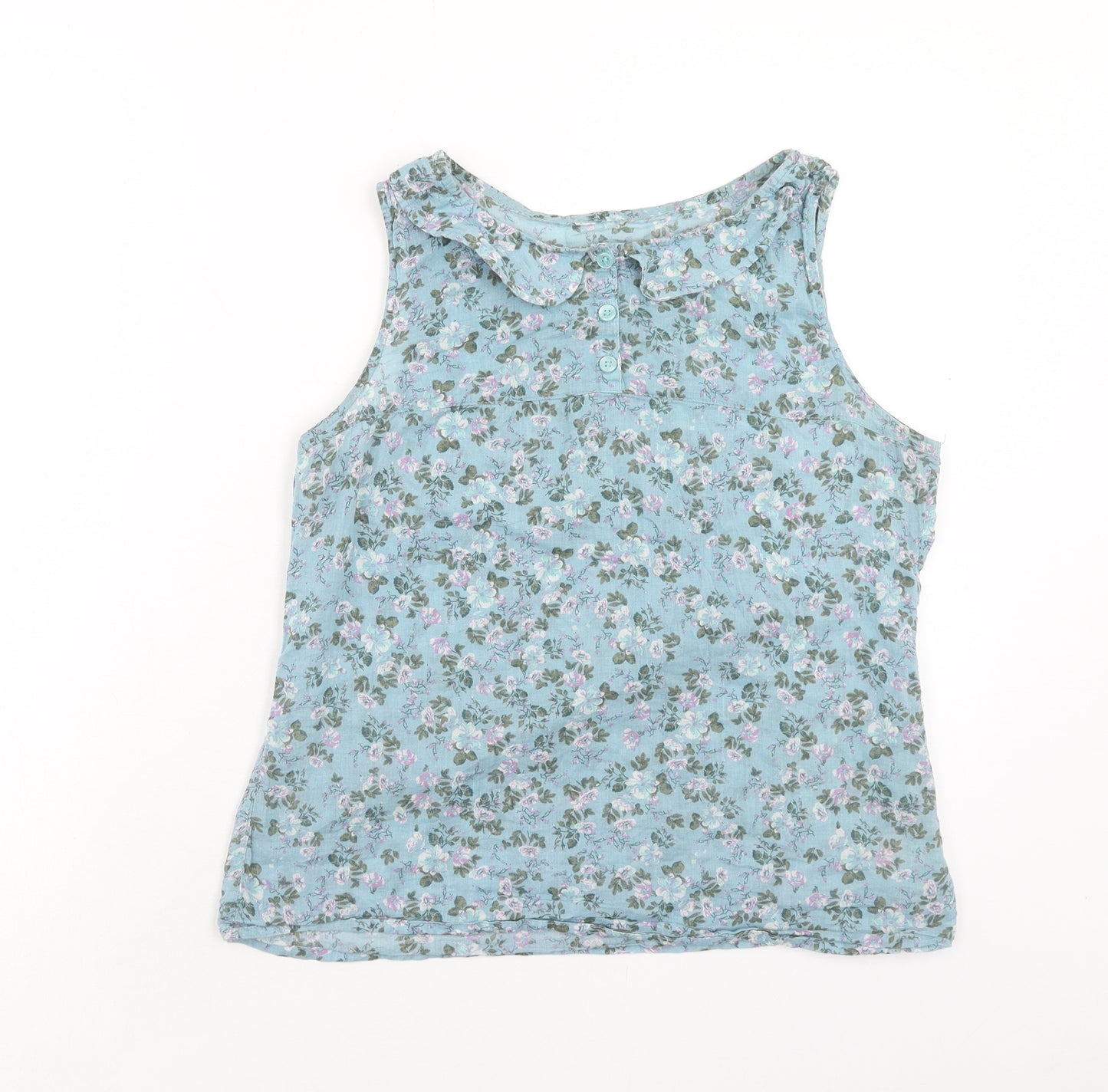 F&F Womens Blue Floral Cotton Basic T-Shirt Size 10 Round Neck