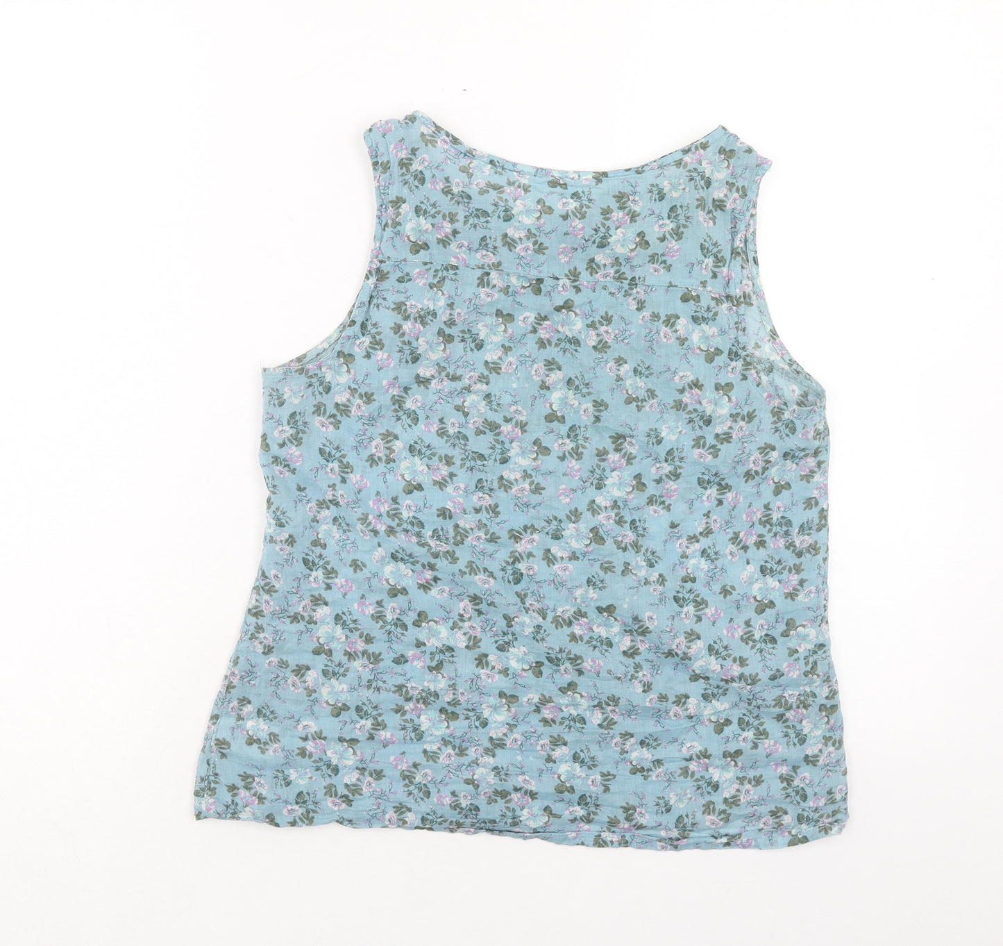 F&F Womens Blue Floral Cotton Basic T-Shirt Size 10 Round Neck