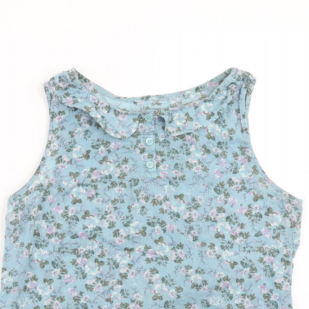 F&F Womens Blue Floral Cotton Basic T-Shirt Size 10 Round Neck