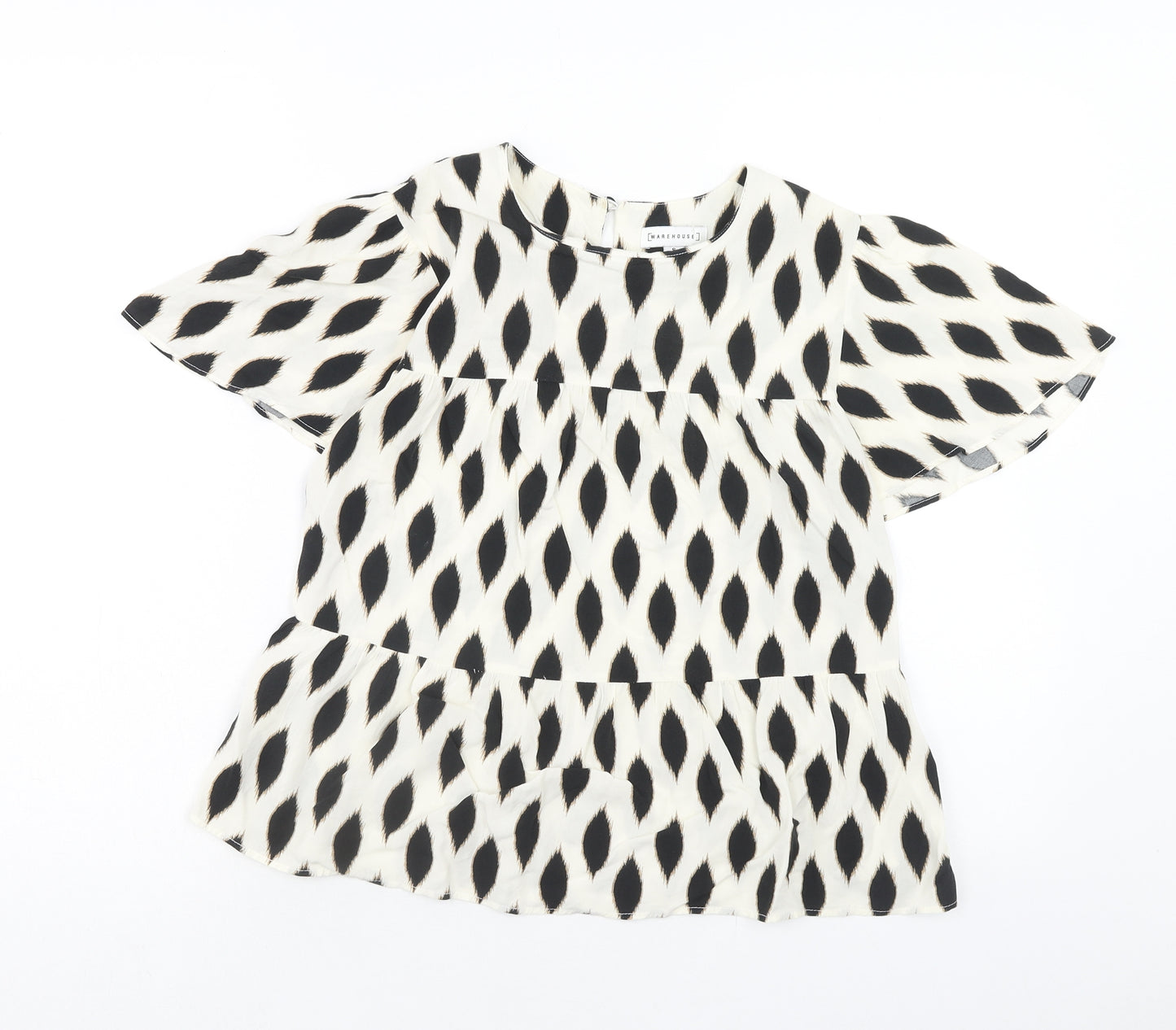 Warehouse Womens Multicoloured Geometric Viscose Basic Blouse Size 8 Round Neck