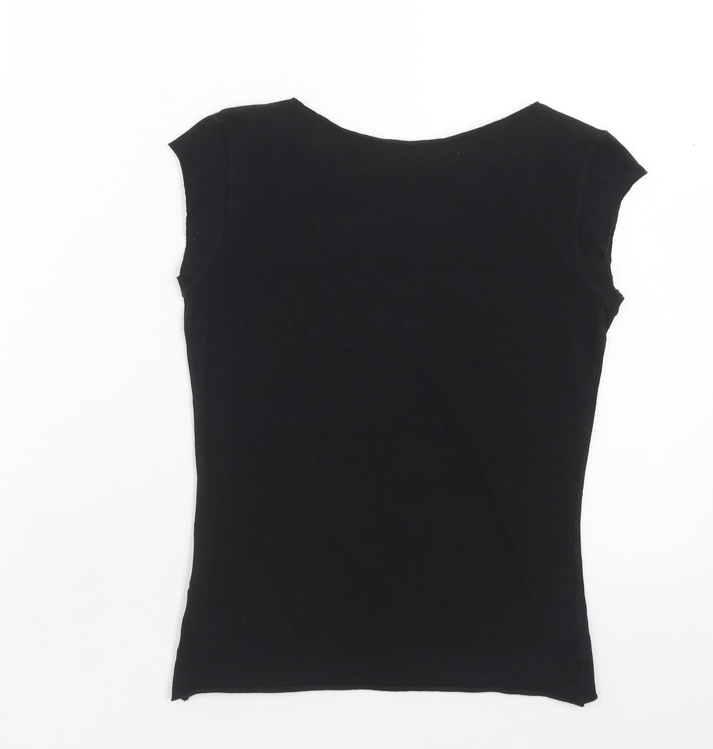 Topshop Womens Black Cotton Basic T-Shirt Size 8 Boat Neck - Distressed Skull