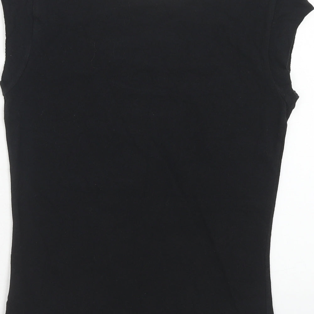 Topshop Womens Black Cotton Basic T-Shirt Size 8 Boat Neck - Distressed Skull