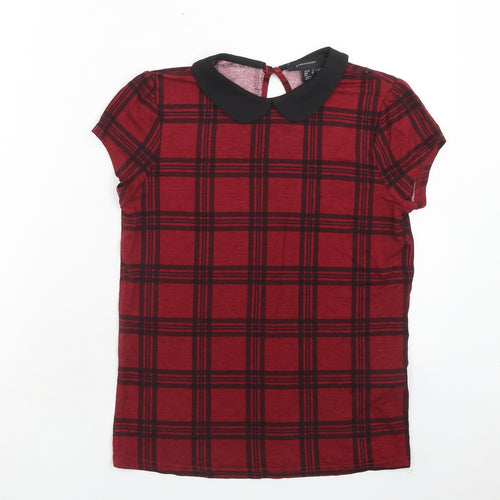 Atmosphere Womens Red Geometric Viscose Basic T-Shirt Size 6 Round Neck - Collar detail