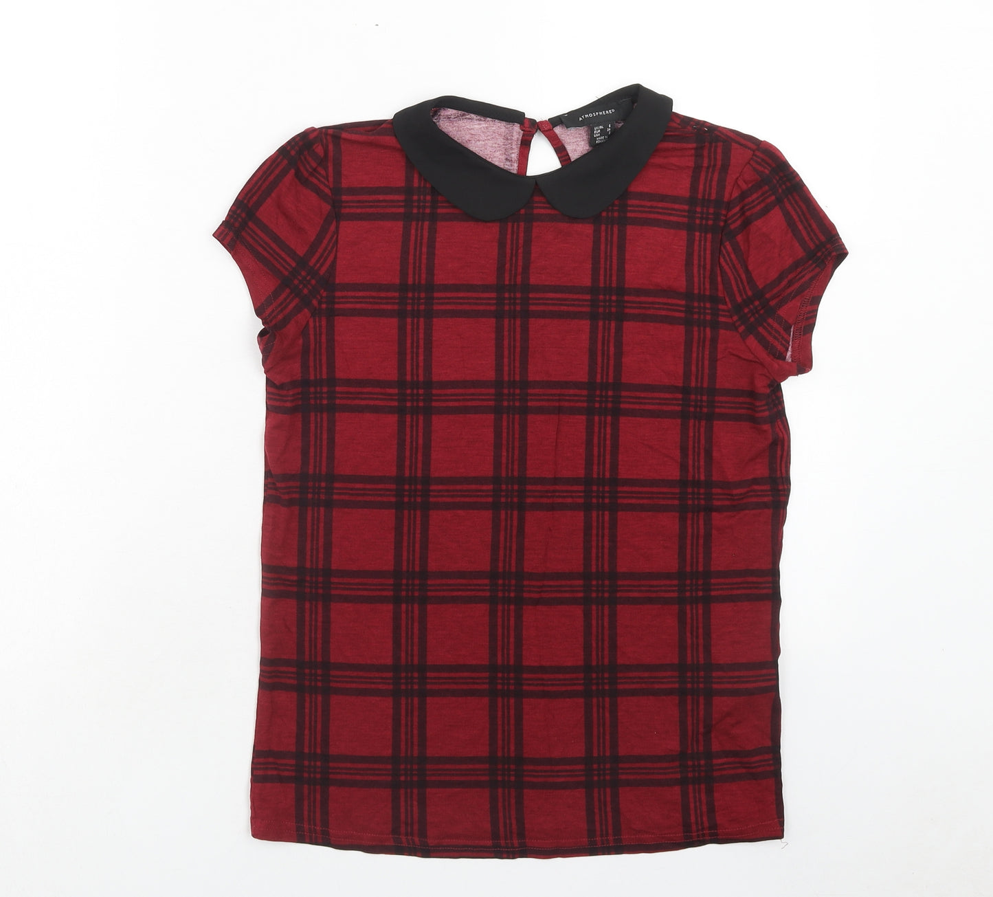 Atmosphere Womens Red Geometric Viscose Basic T-Shirt Size 6 Round Neck - Collar detail
