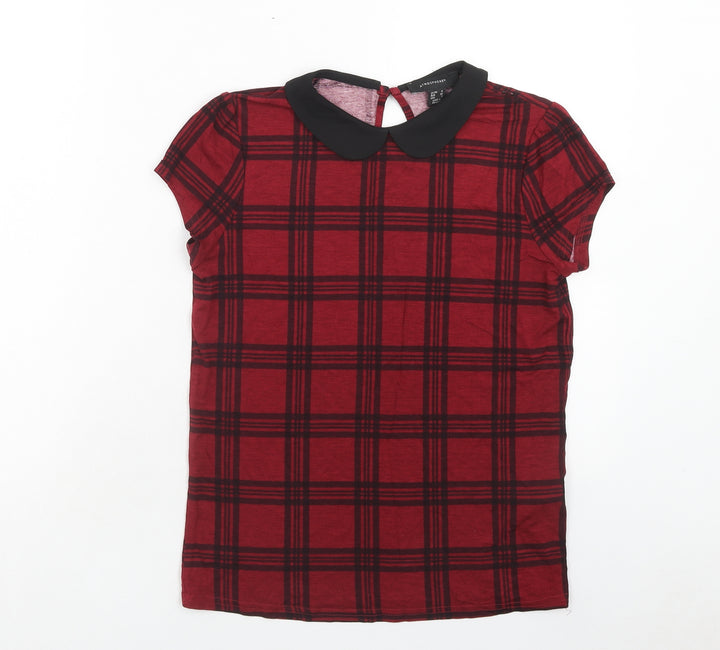 Atmosphere Womens Red Geometric Viscose Basic T-Shirt Size 6 Round Neck - Collar detail