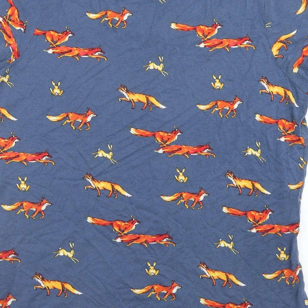 Marks and Spencer Womens Blue Geometric Viscose Basic T-Shirt Size 10 Round Neck - Fox print