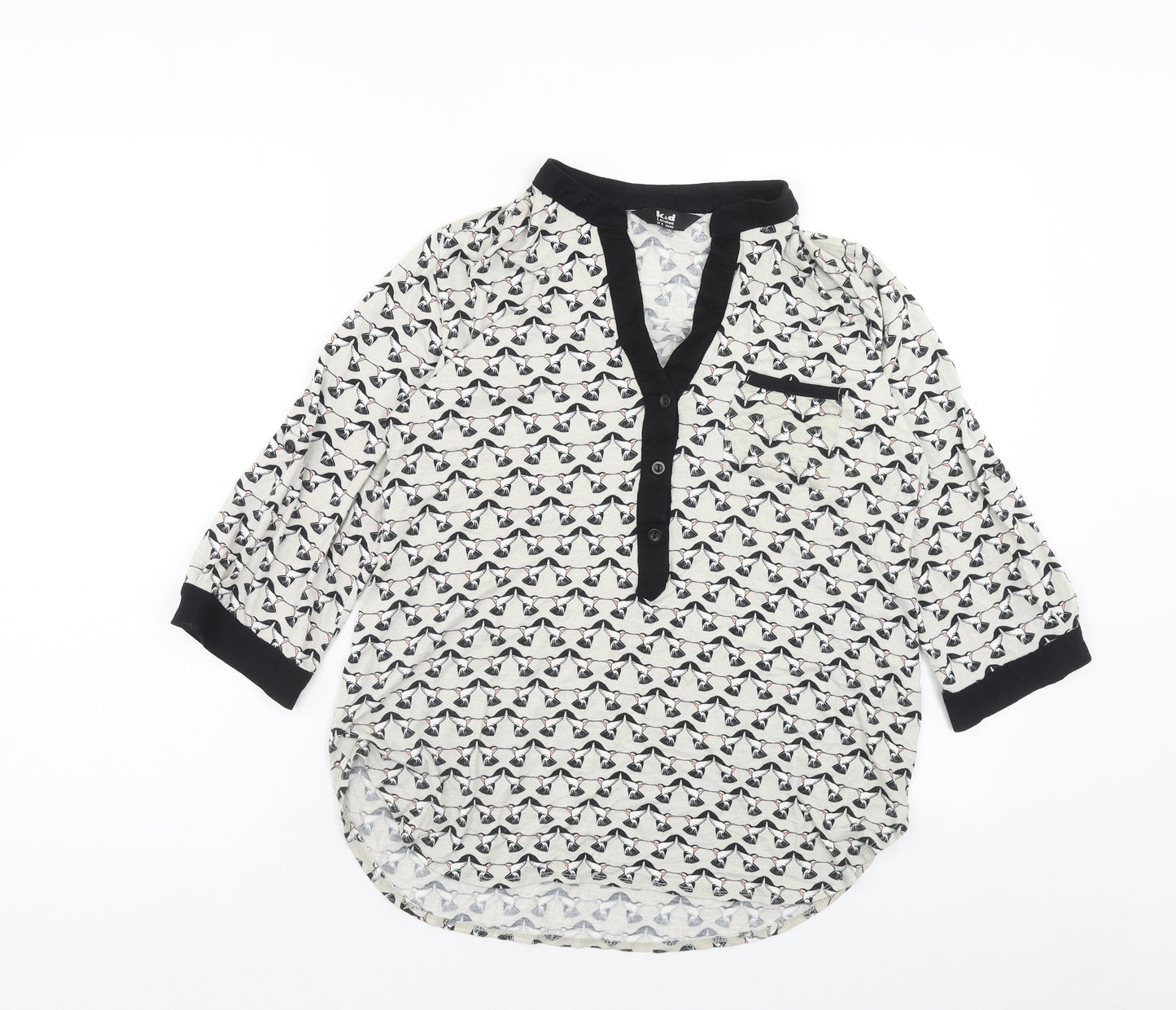 K&D London Womens White Geometric Viscose Basic Blouse Size 12 V-Neck