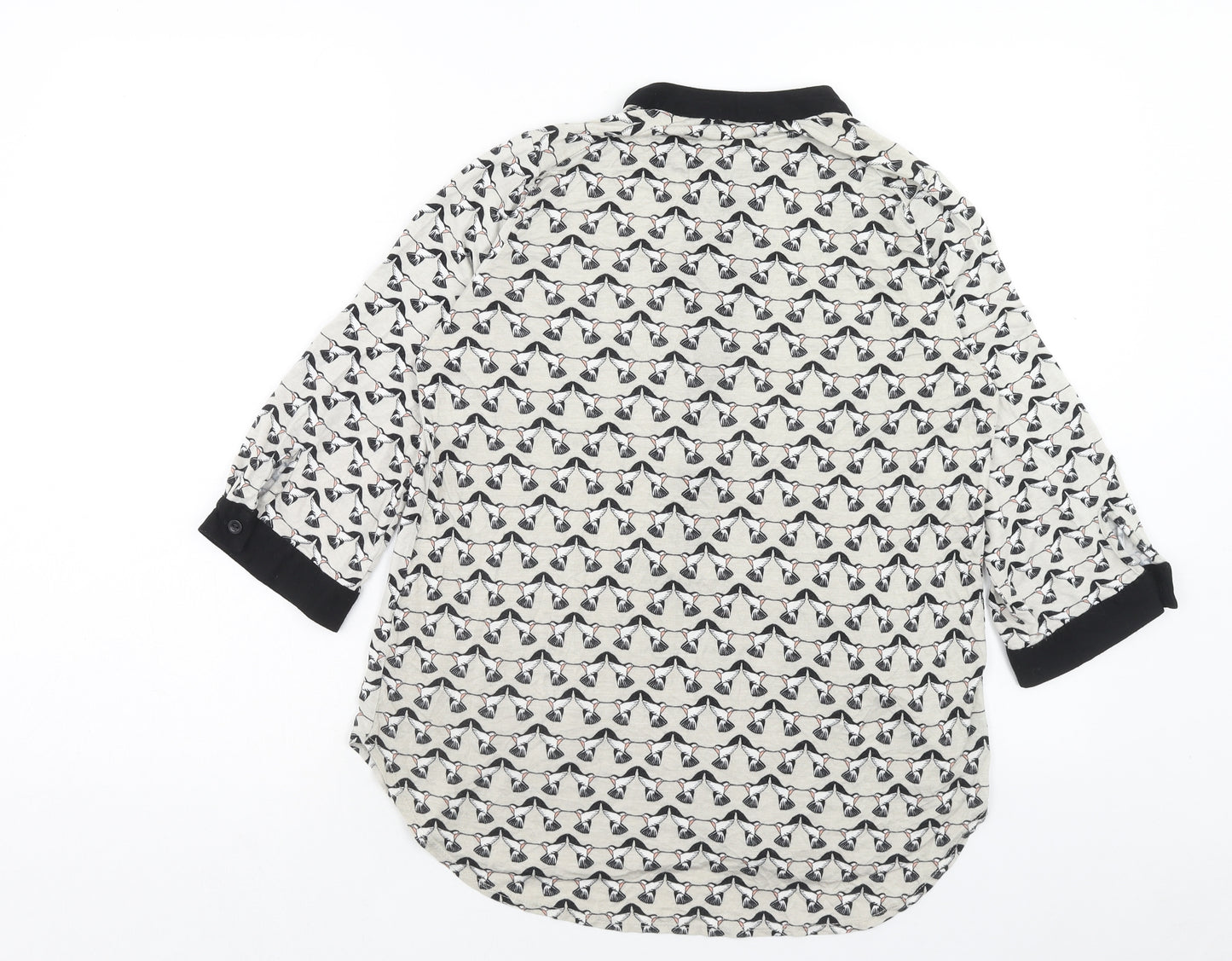 K&D London Womens White Geometric Viscose Basic Blouse Size 12 V-Neck