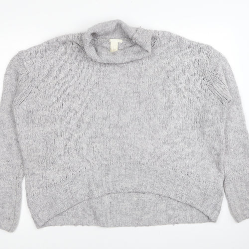 H&M Womens Grey Roll Neck Acrylic Pullover Jumper Size XS
