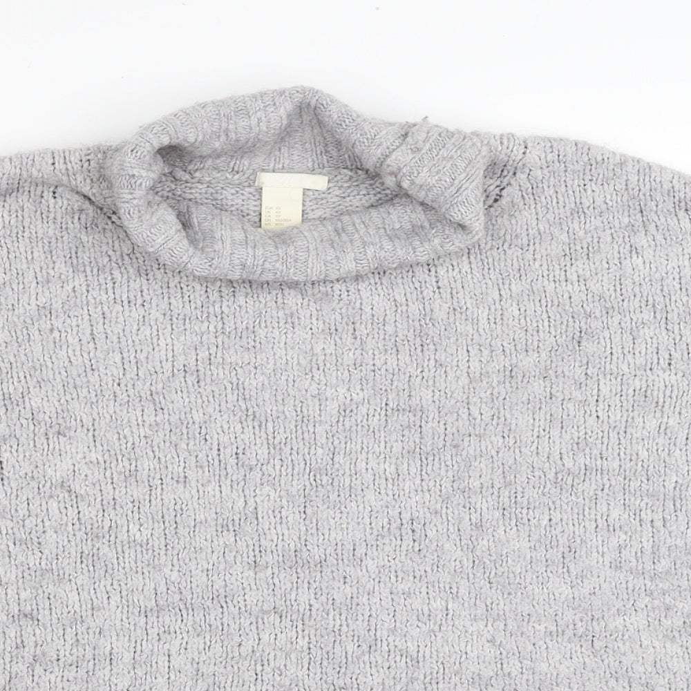 H&M Womens Grey Roll Neck Acrylic Pullover Jumper Size XS