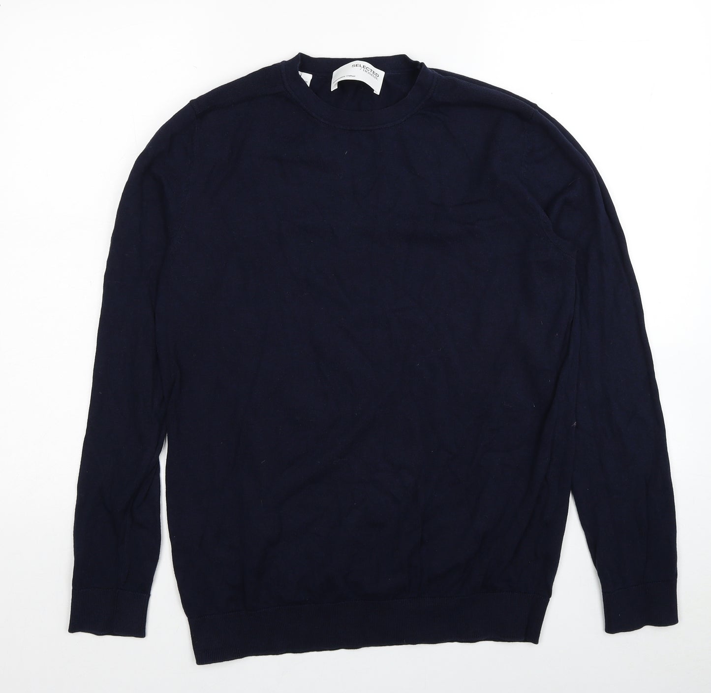 Selected Homme Mens Blue Round Neck Cotton Pullover Jumper Size M