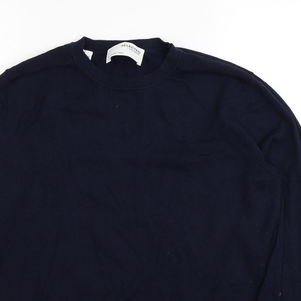 Selected Homme Mens Blue Round Neck Cotton Pullover Jumper Size M