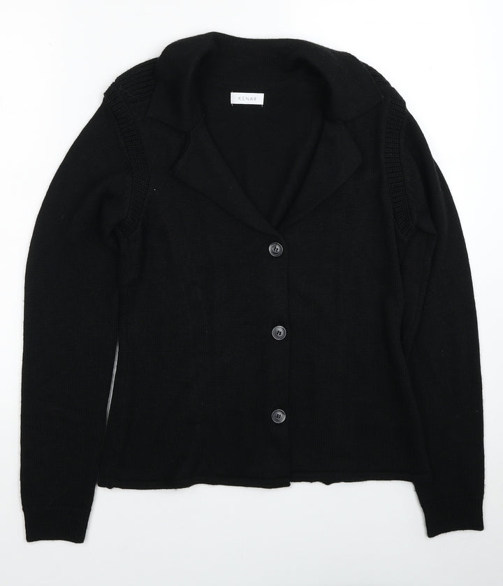 Kenar Womens Black V-Neck Wool Cardigan Jumper One Size