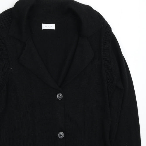 Kenar Womens Black V-Neck Wool Cardigan Jumper One Size