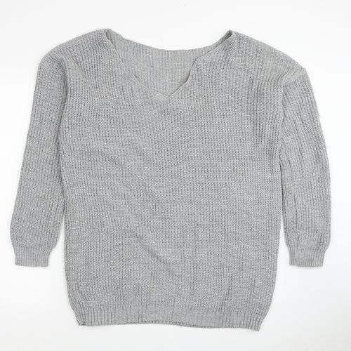 Boohoo Womens Grey Round Neck Acrylic Pullover Jumper Size S