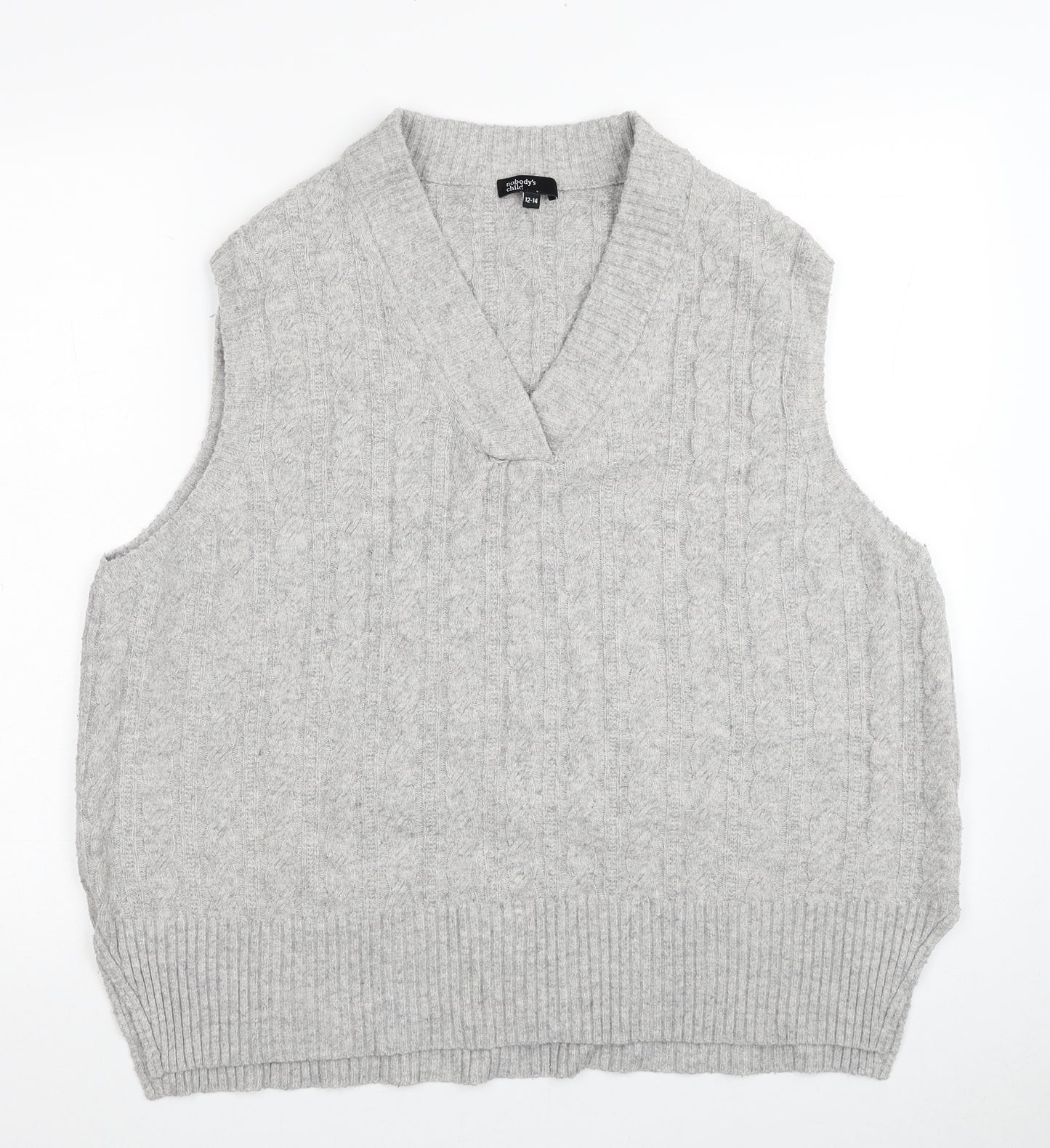 Nobody's Child Womens Grey V-Neck Acrylic Vest Jumper Size 12