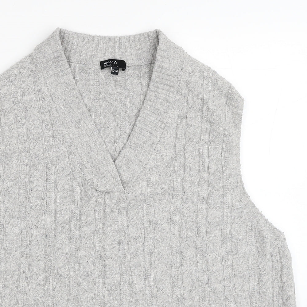 Nobody's Child Womens Grey V-Neck Acrylic Vest Jumper Size 12