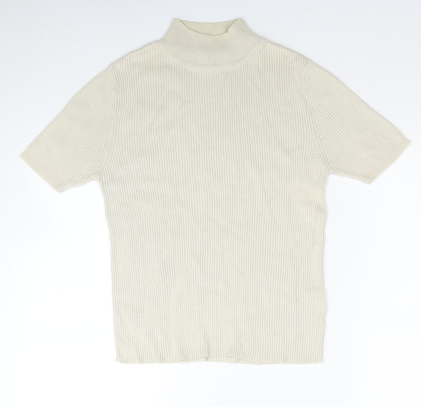 Fabrizo Womens Beige High Neck Cotton Pullover Jumper Size S