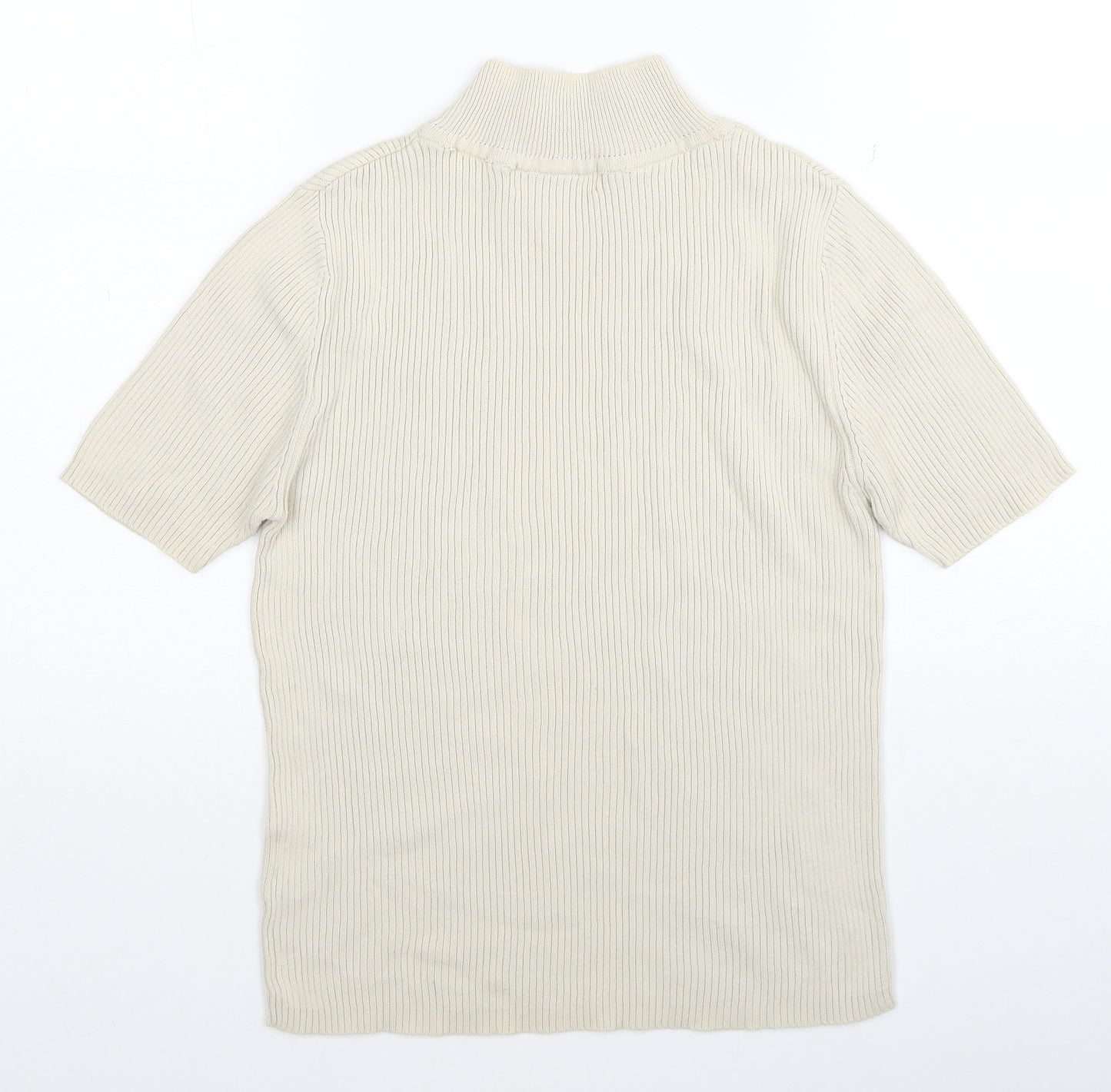 Fabrizo Womens Beige High Neck Cotton Pullover Jumper Size S