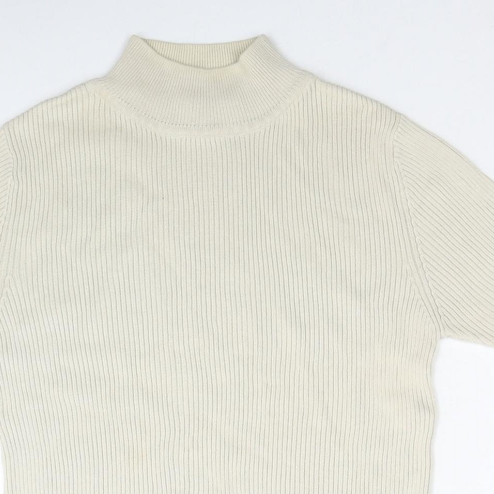 Fabrizo Womens Beige High Neck Cotton Pullover Jumper Size S