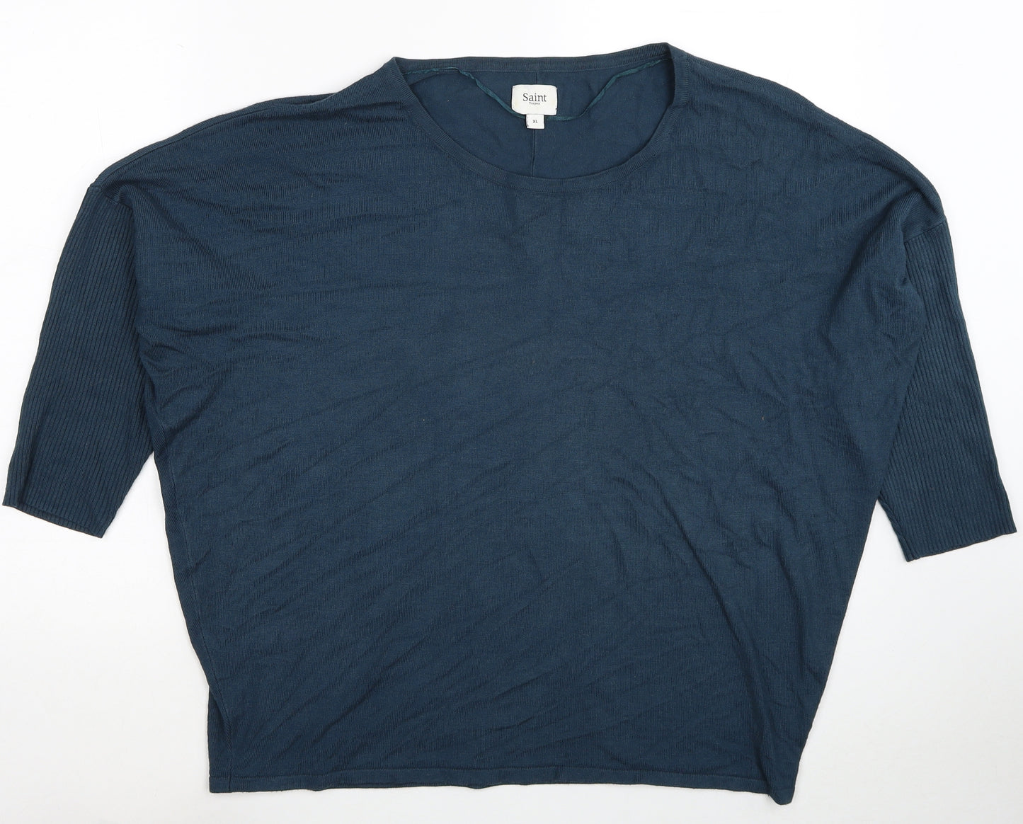 Saint Tropez Clothing Womens Blue Round Neck Viscose Pullover Jumper Size XL