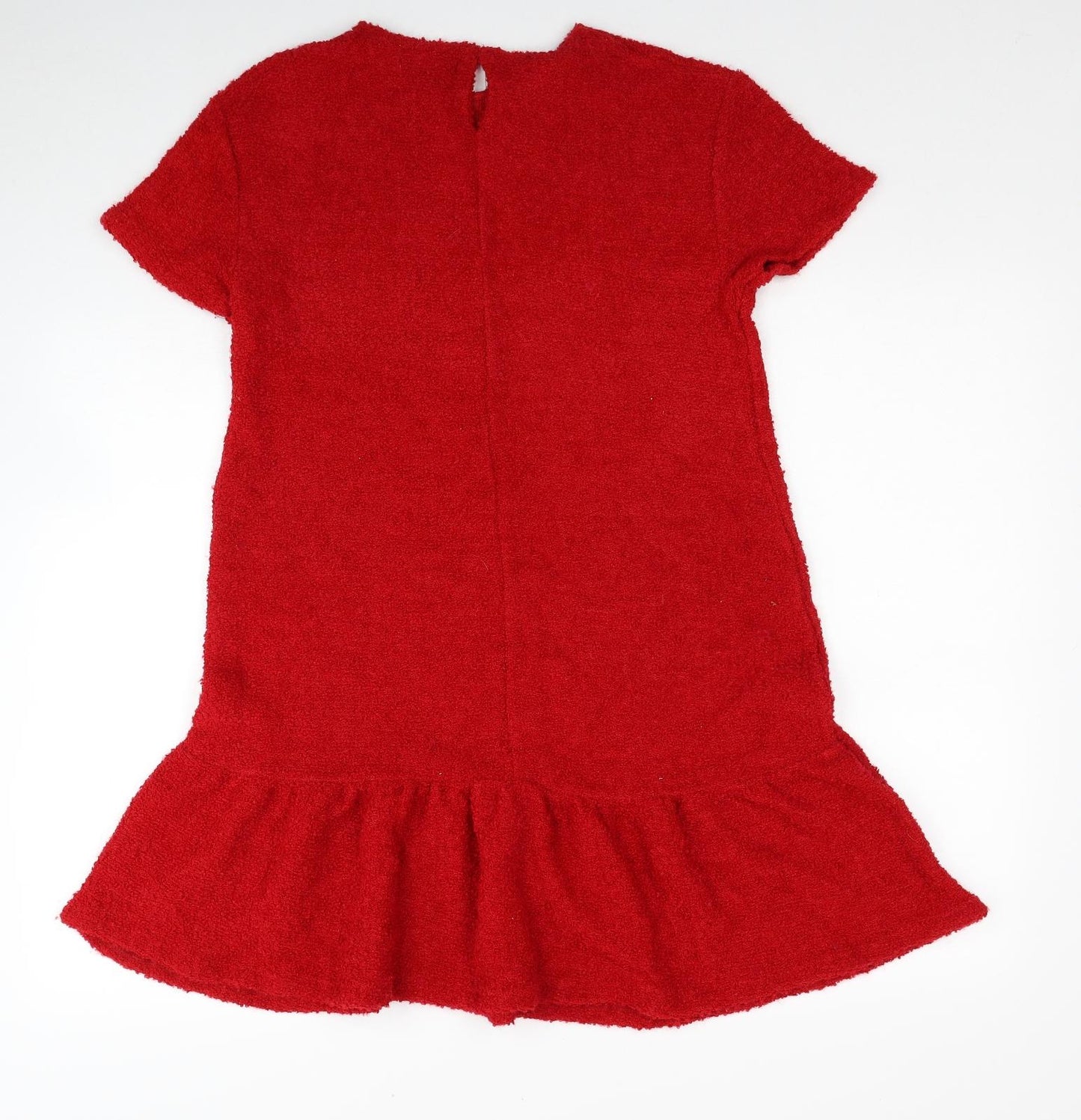 Zara Girls Red Acrylic A-Line Size 13-14 Years Round Neck Button