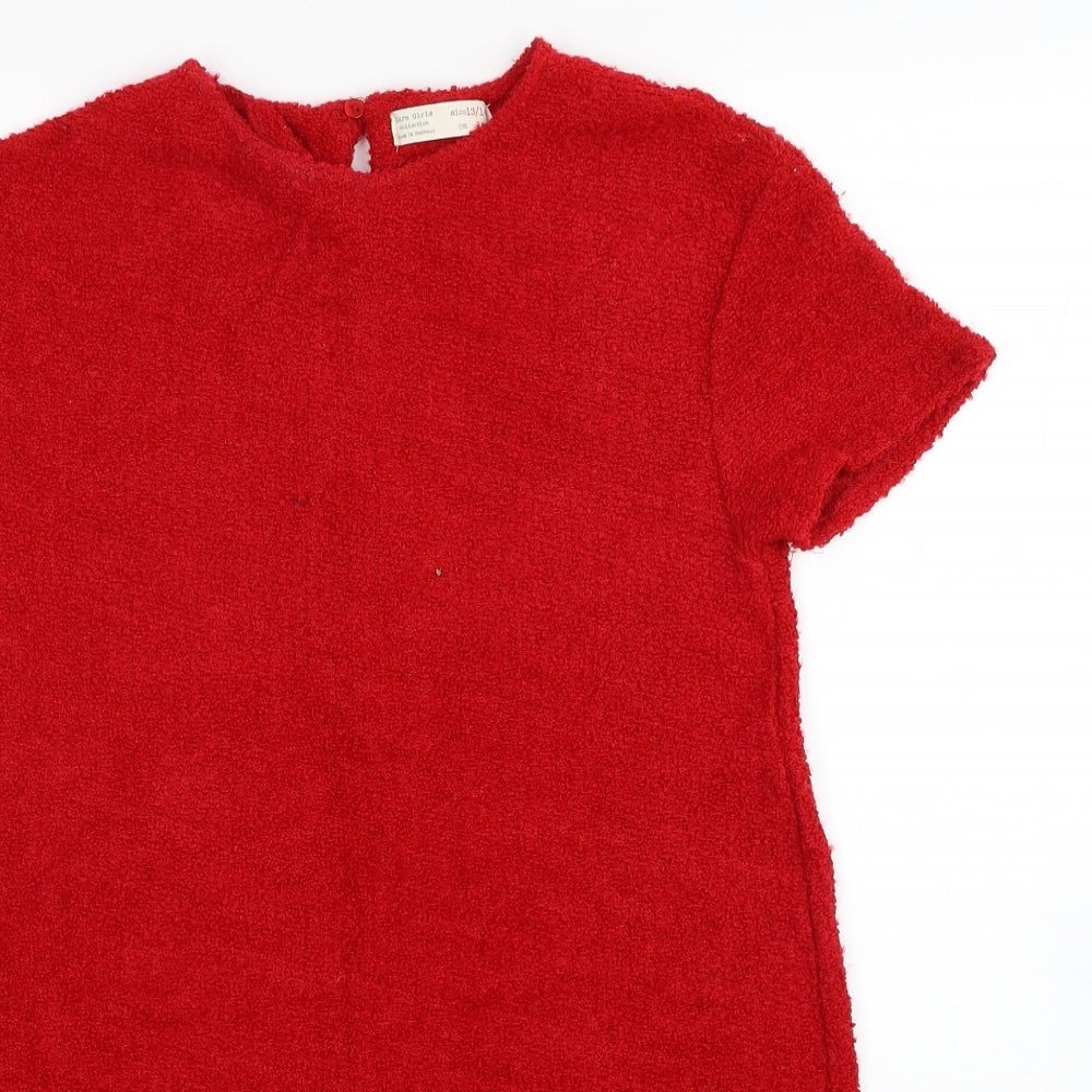 Zara Girls Red Acrylic A-Line Size 13-14 Years Round Neck Button