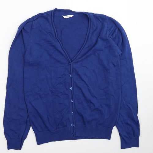 Marks and Spencer Boys Blue V-Neck Cotton Cardigan Jumper Size 13-14 Years Button
