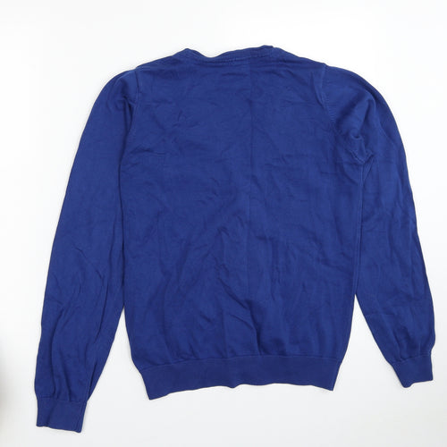 Marks and Spencer Boys Blue V-Neck Cotton Cardigan Jumper Size 13-14 Years Button