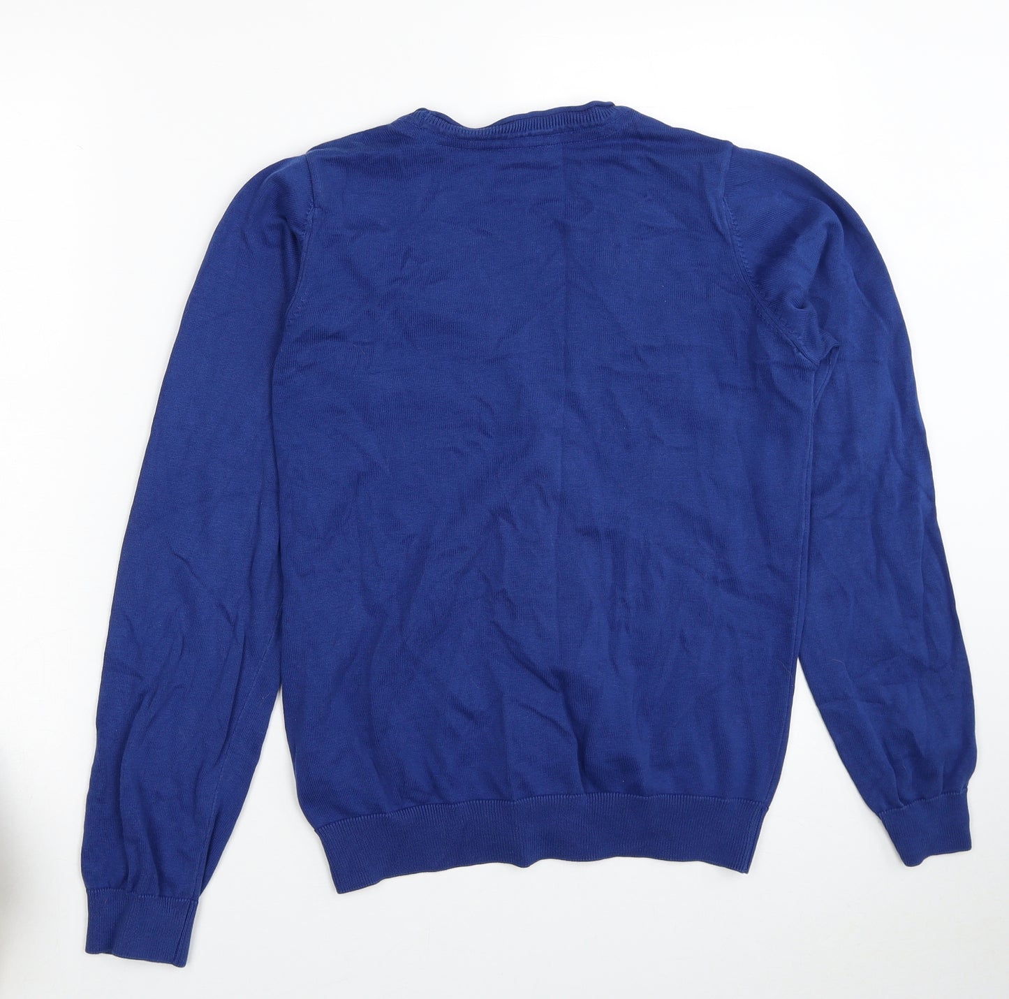Marks and Spencer Boys Blue V-Neck Cotton Cardigan Jumper Size 13-14 Years Button