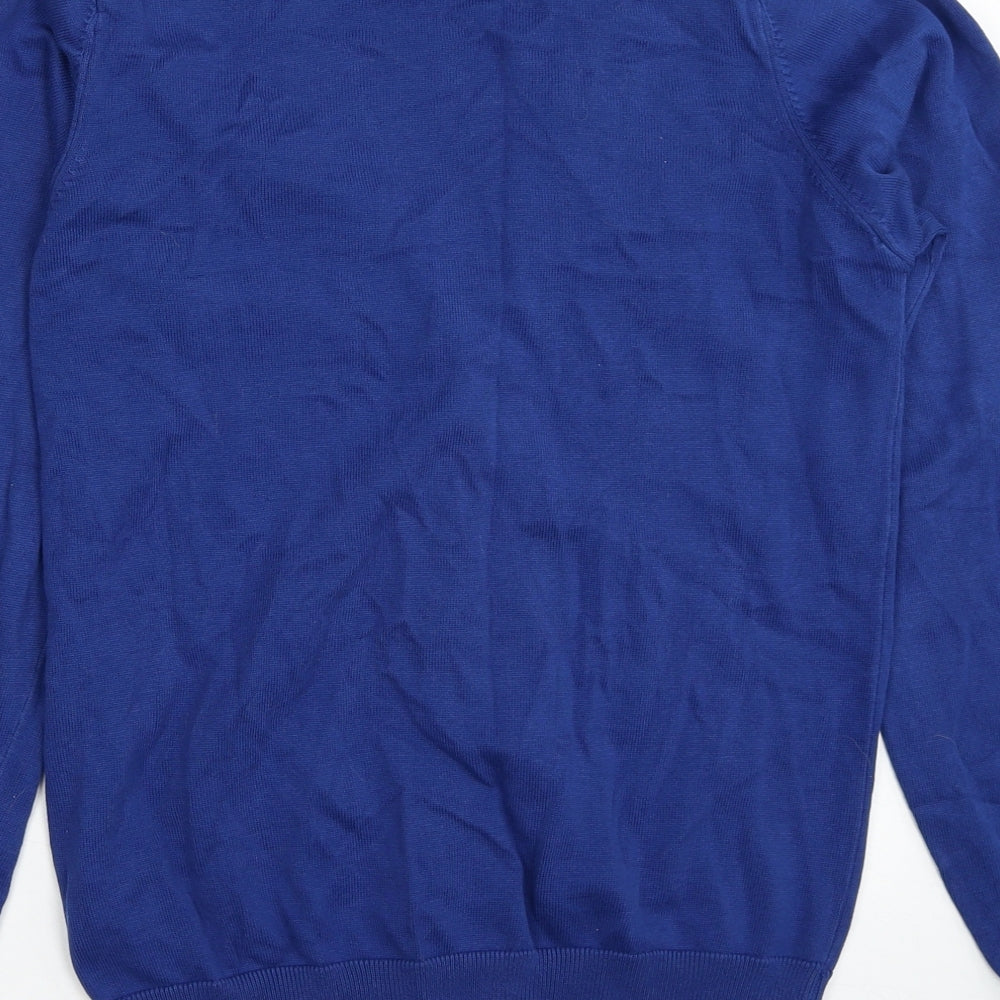 Marks and Spencer Boys Blue V-Neck Cotton Cardigan Jumper Size 13-14 Years Button