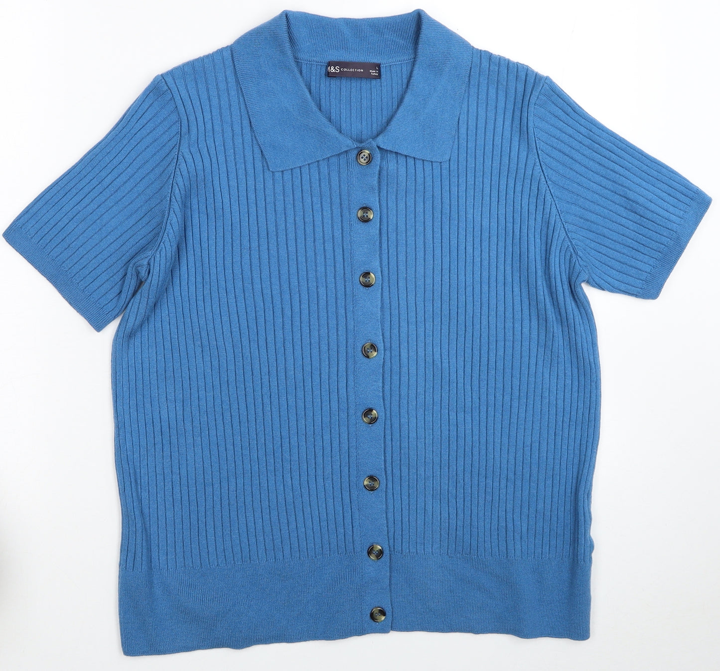 Marks and Spencer Womens Blue Round Neck Acrylic Cardigan Jumper Size L - Collar