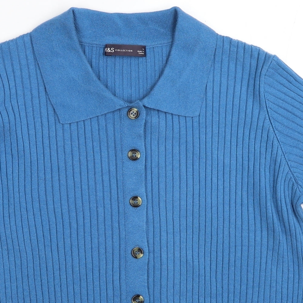 Marks and Spencer Womens Blue Round Neck Acrylic Cardigan Jumper Size L - Collar