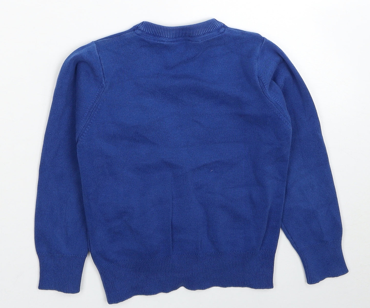 Marks and Spencer Boys Blue V-Neck Cotton Cardigan Jumper Size 4-5 Years Button