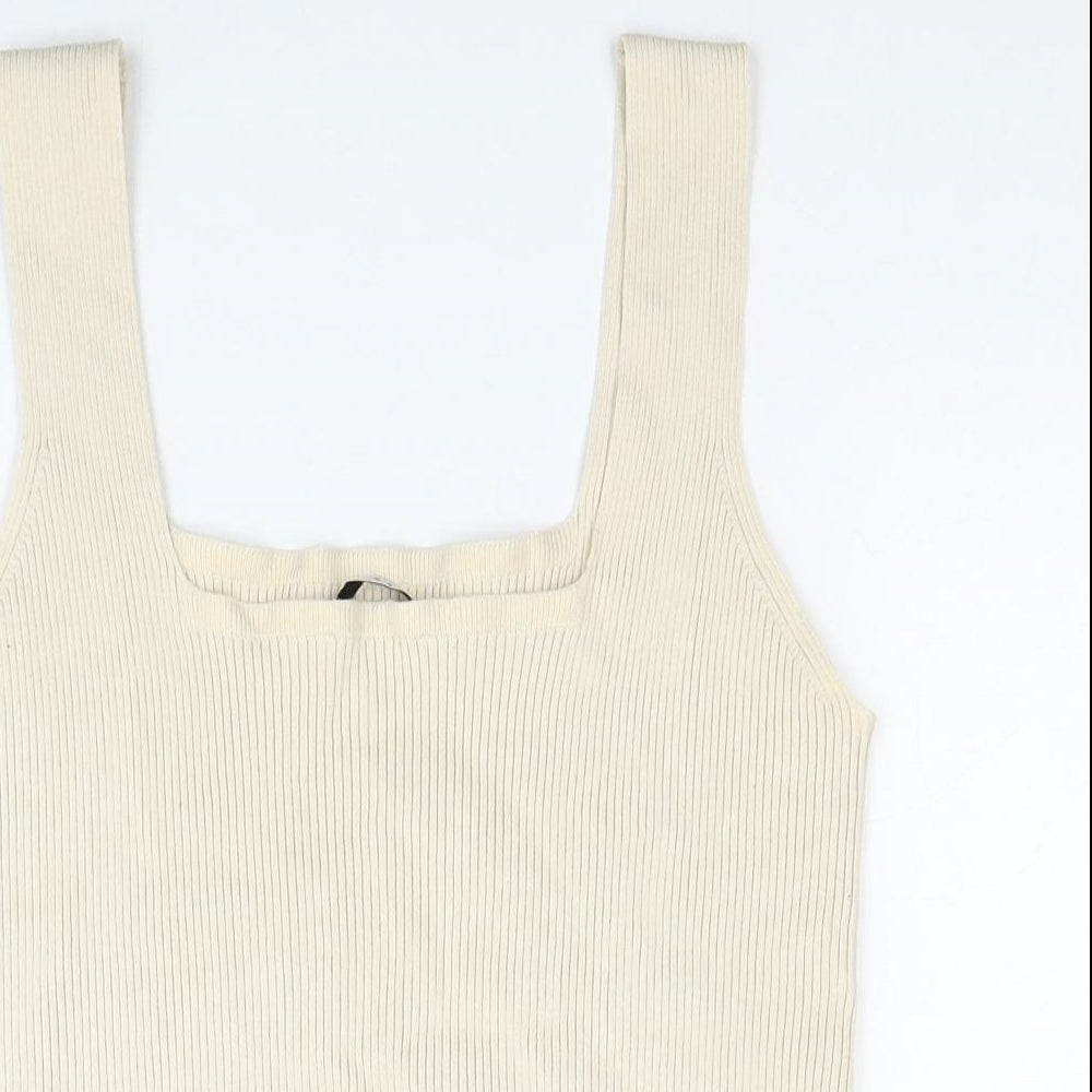 FW Bridge Womens Beige Viscose Basic Tank Size 16 Square Neck