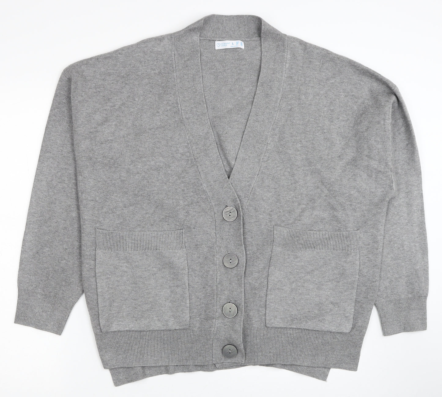 Primark Womens Grey V-Neck Viscose Cardigan Jumper Size 14