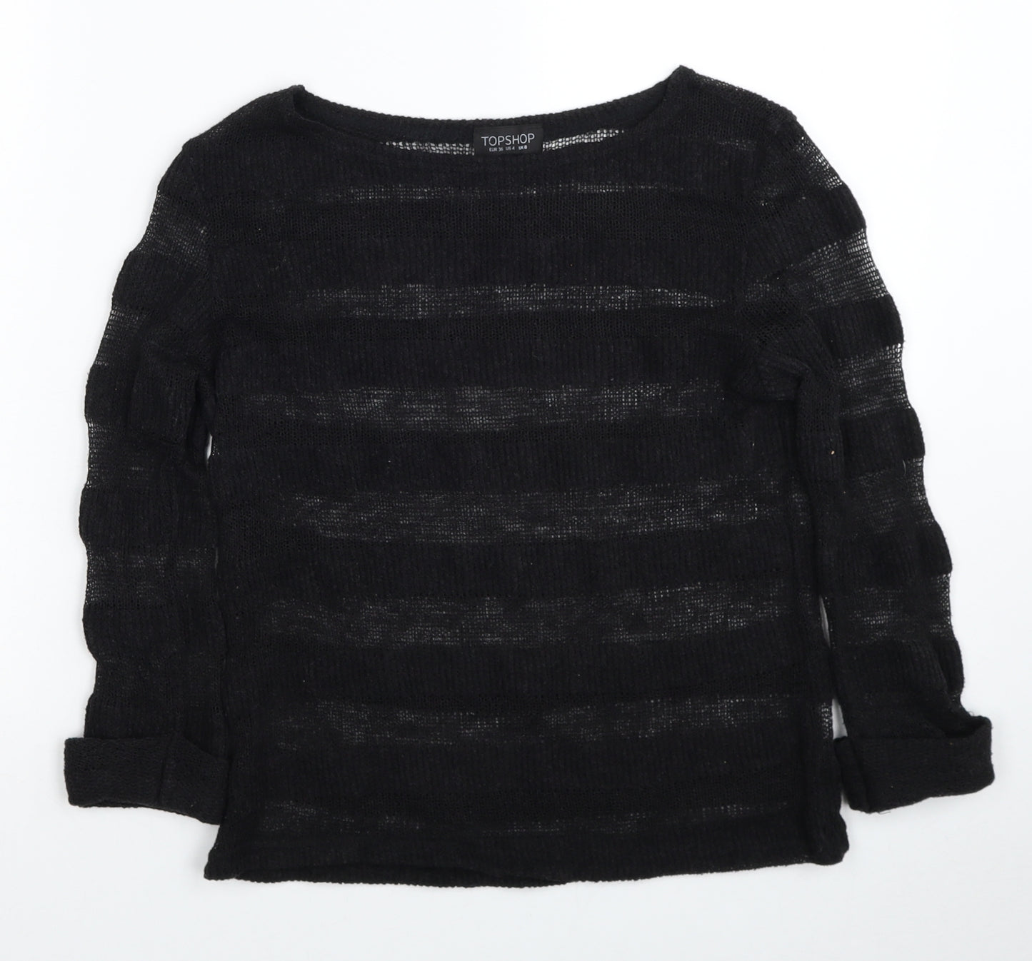 Topshop Womens Black Round Neck Striped Polyester Pullover Jumper Size 8